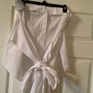 White tube top buttoned down top with shirt sleeve
